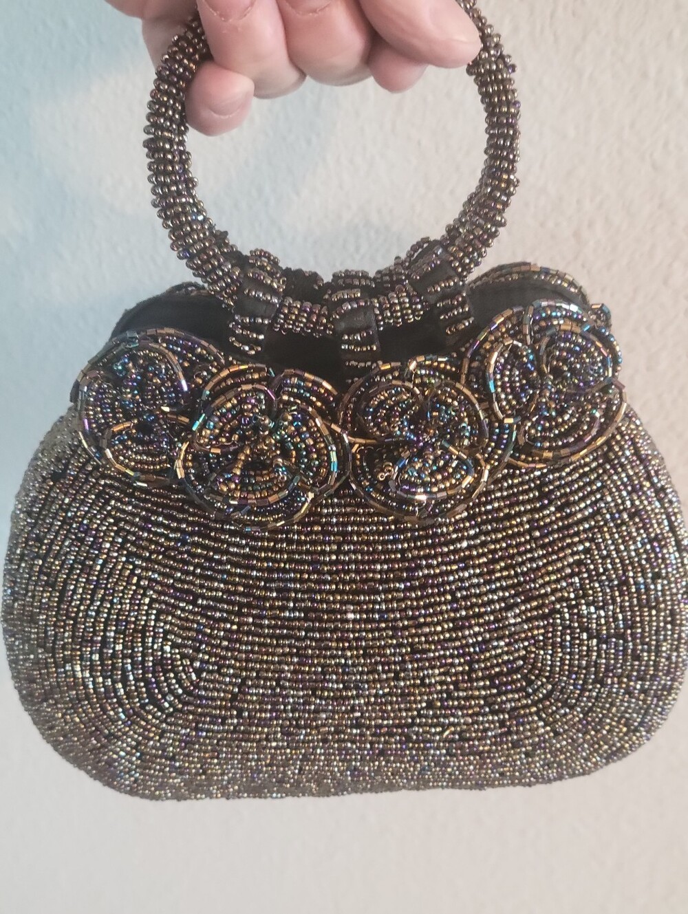 Vintage Small,Glass Beads Floral Evening Bag in Iridescent Color . - Picture 2 of 12